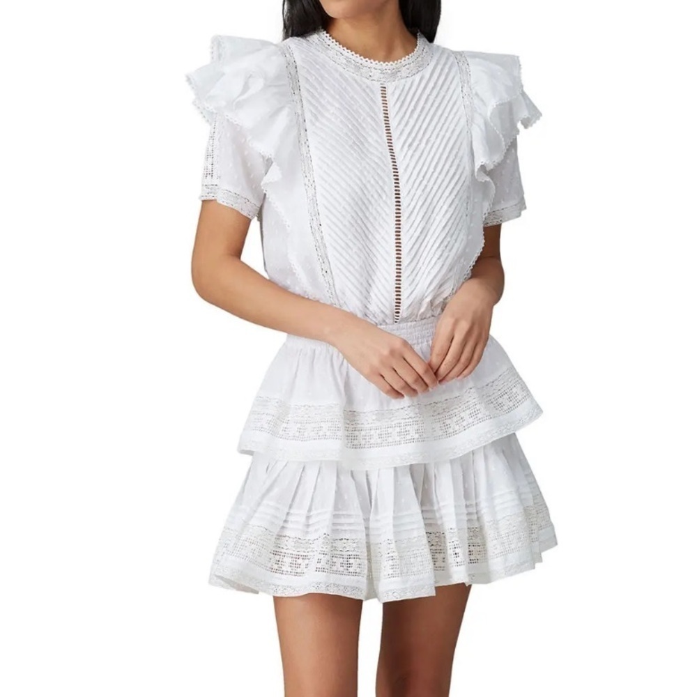 Maia Bergman Mery White Cotton Ruffle Mini Dress - Picture 1 of 14